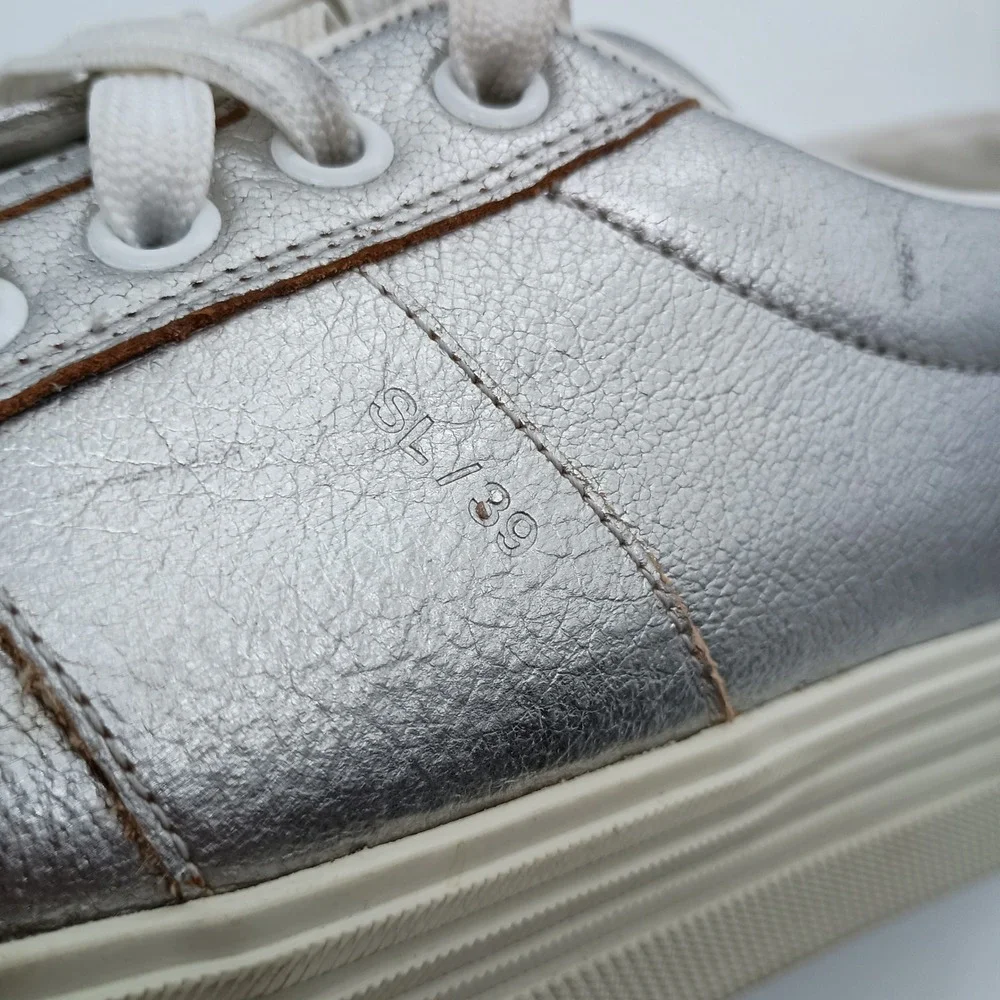 Saint Laurent Paris Silver Metallic Leather Low Top‎ Platform Sneakers EU 40